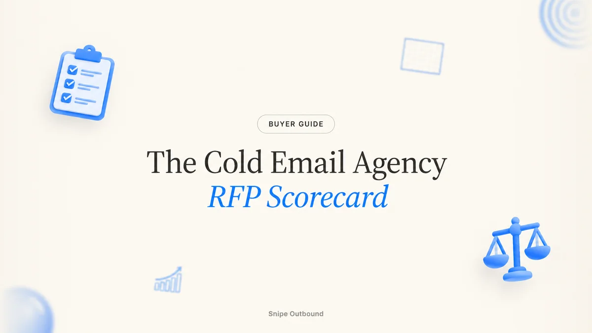 The Cold Email Agency RFP Scorecard, with blue checklist and balance-scale icons