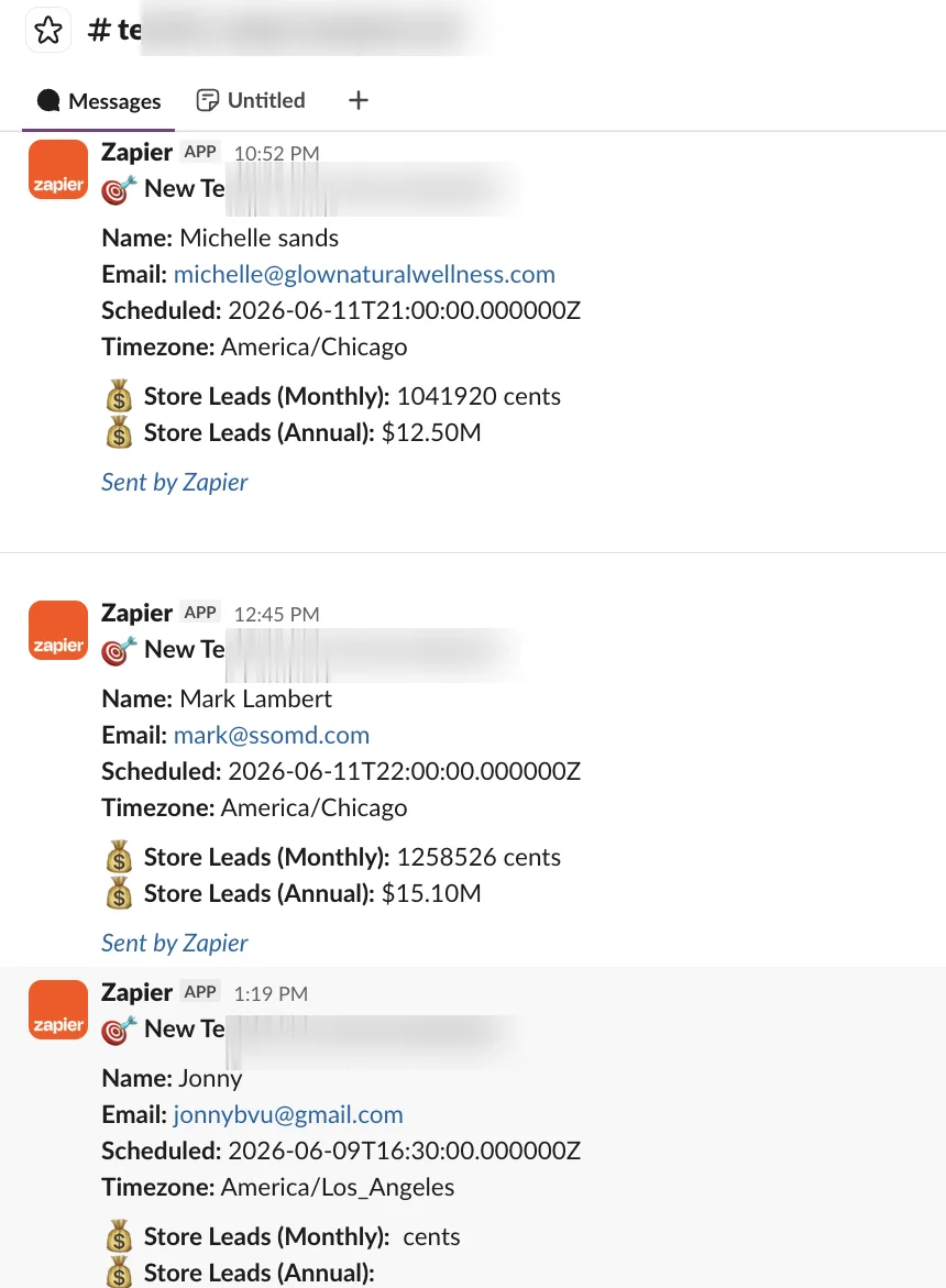 Terrific Live demos booked in Slack